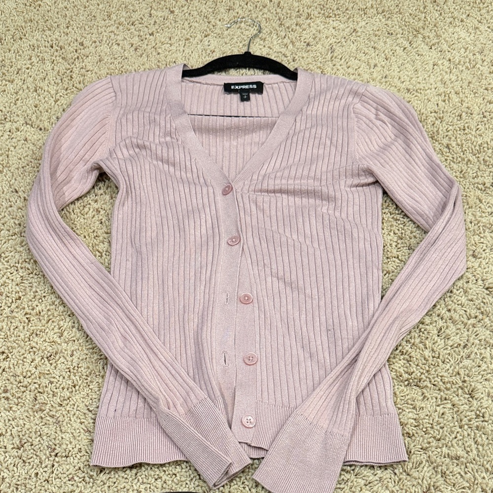 Express Women's Light Pink Ribbed Cardigan